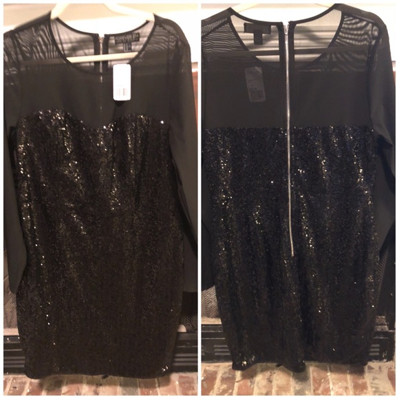 Forever 21 Dresses & Skirts - black sheer long sleeve dress with sequin body